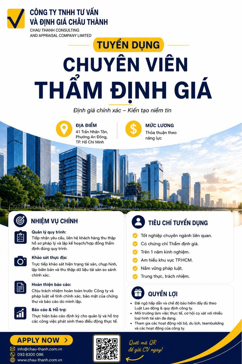 Poster tuyển dụng Chuyên viên Thẩm định giá tại Công ty Châu Thành